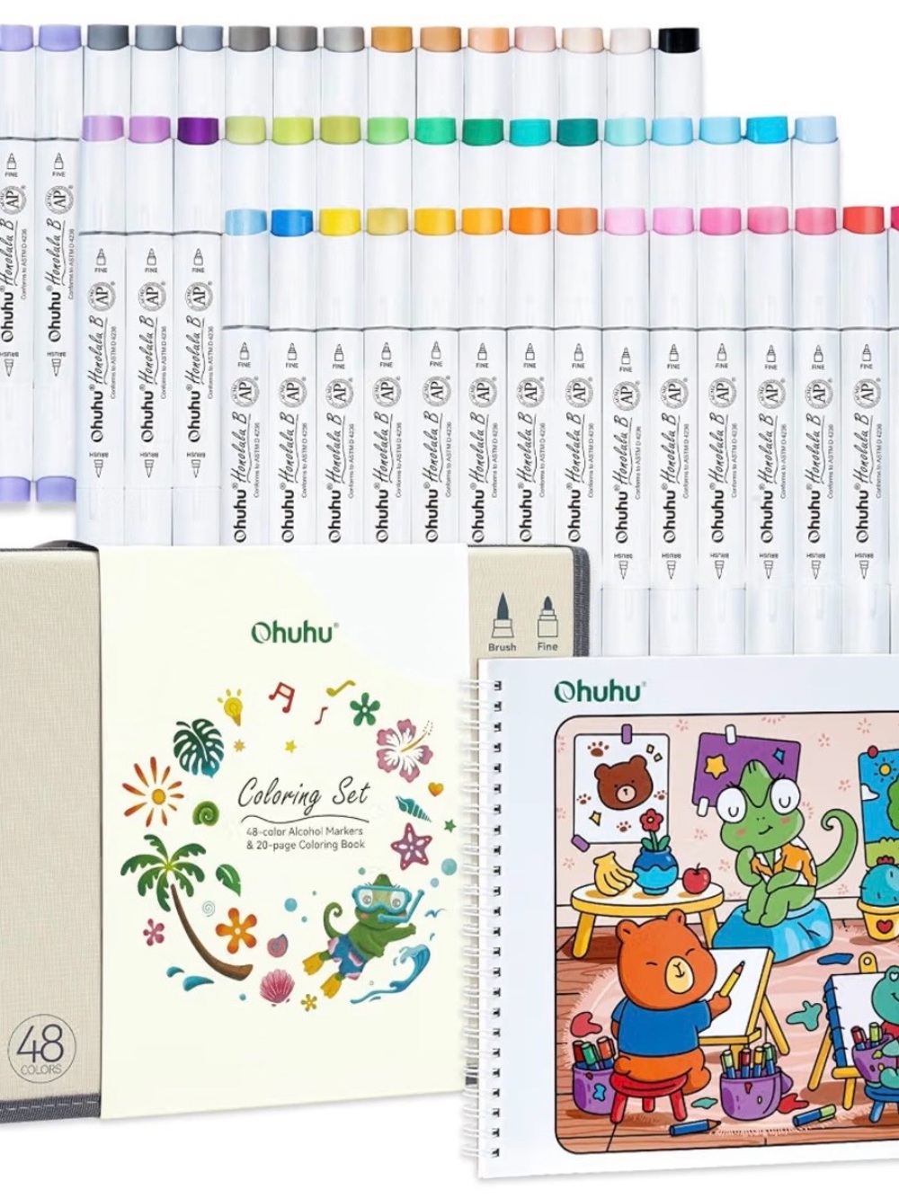 Ohuhu 48-Color Alcohol Marker Set with Coloring Book